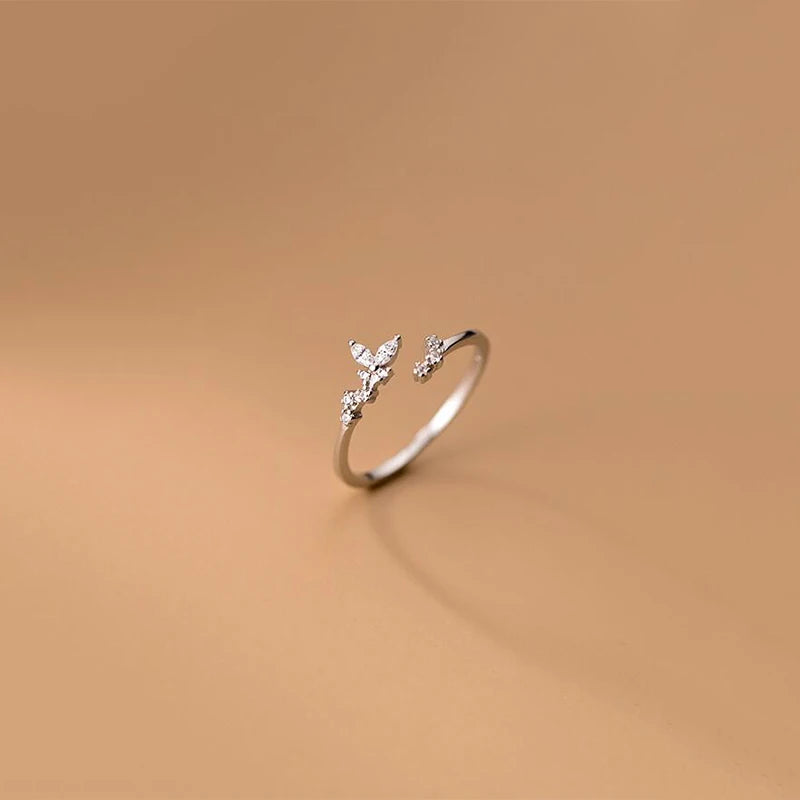 INZATT Real 925 Sterling Silver Leaves Plant Adjustable Ring For Fashion Women Fine Jewelry Cute Minimalist Accessories