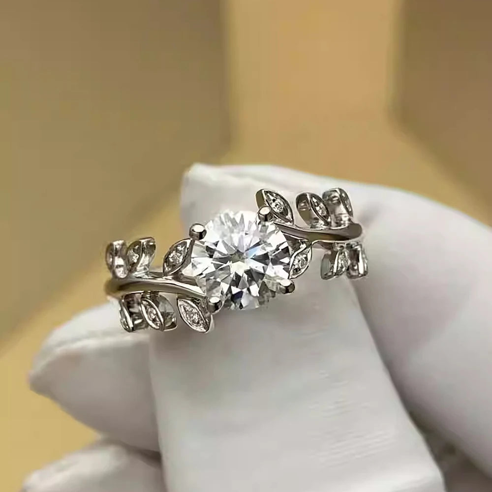 1CT Leaf Moissanite Diamond Engagement Rings with GRA for Women 925 Sterling Silver Plated  White Gold Wedding Band Promise Ring